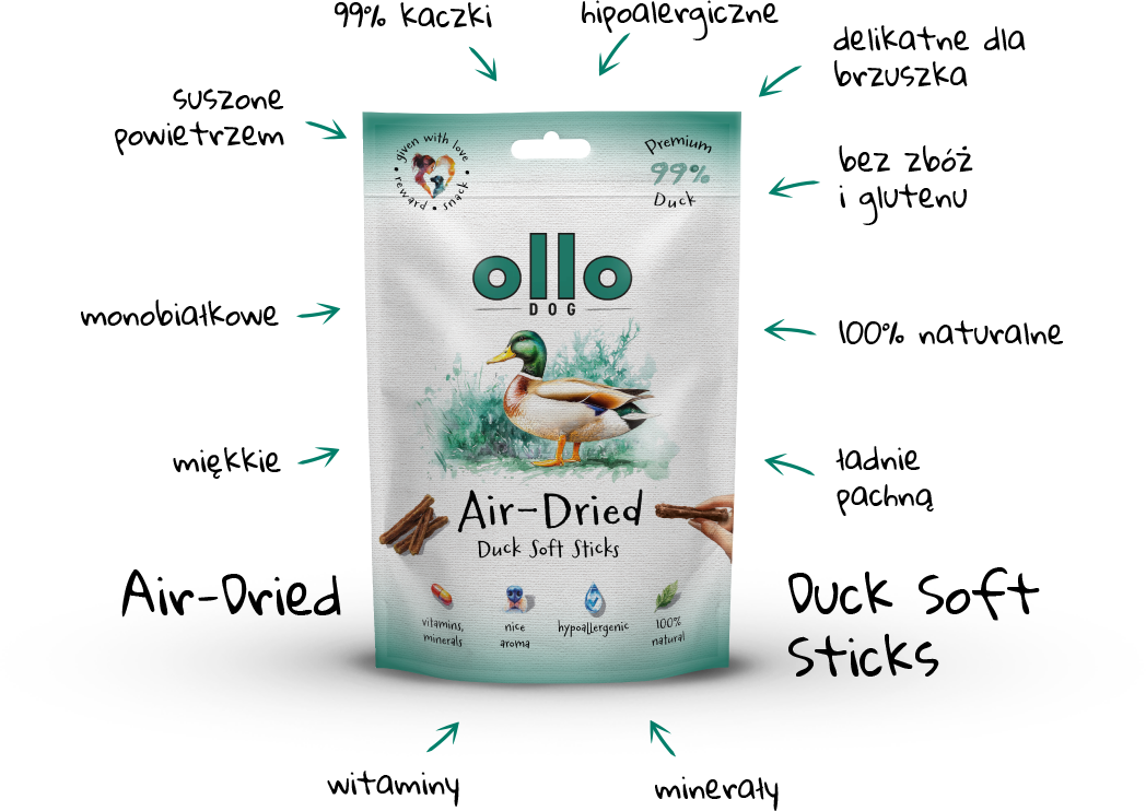Ollo Air-Dried Duck Soft Sticks-arrows