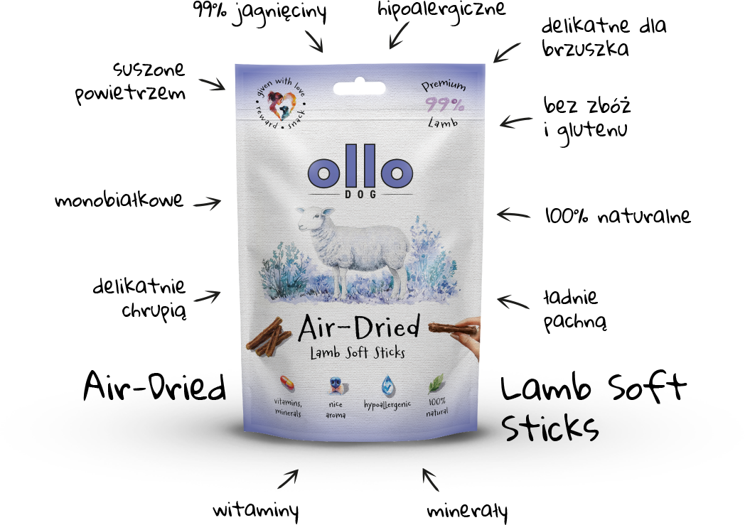 Ollo Air-Dried Lamb Soft Sticks-arrows