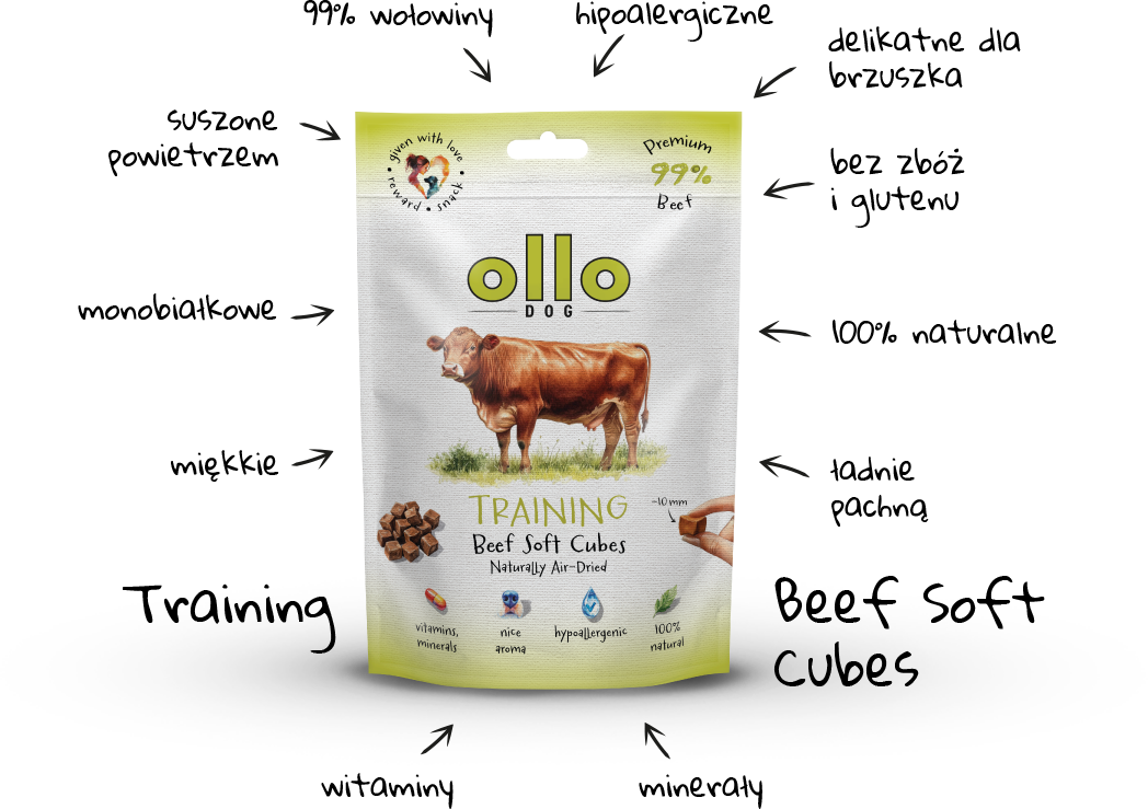 Ollo Air-Dried Training Beef Cubes-arrows
