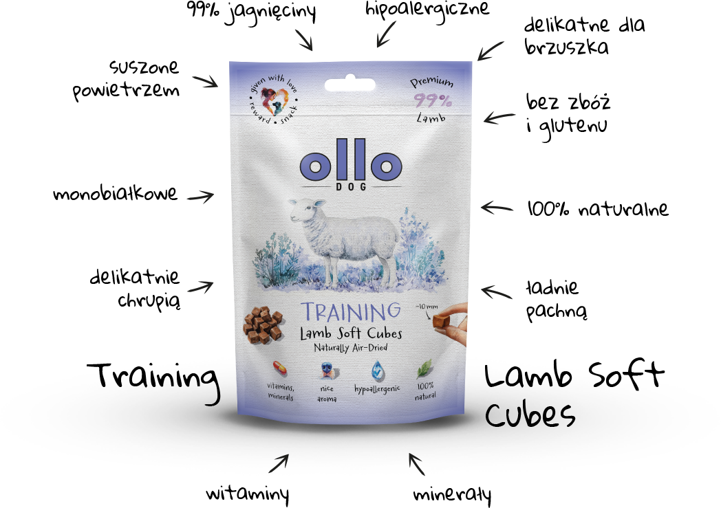 Ollo Air-Dried Training Lamb Soft Cubes-arrows
