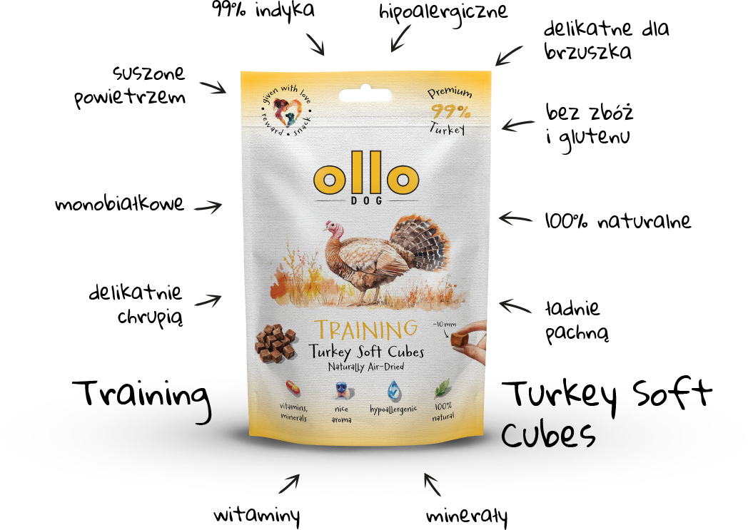 Ollo Air-Dried Training Turkey Soft Cubes-arrows