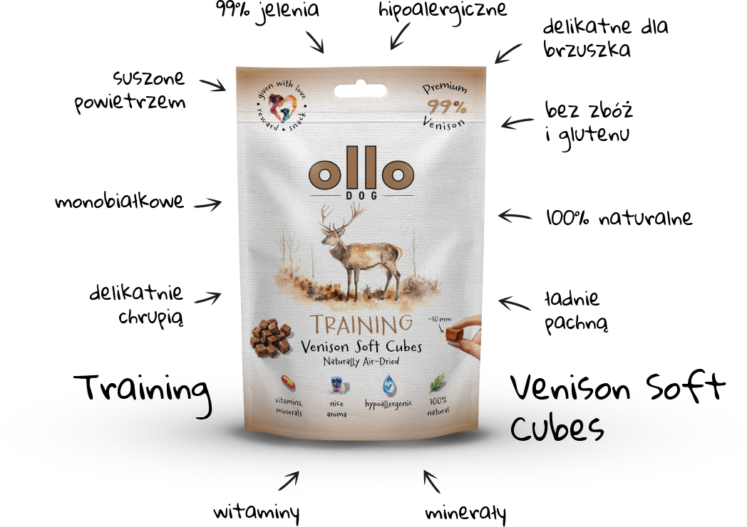 Ollo Air-Dried Training Venison Cubes-arrows