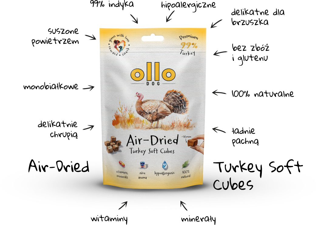 Ollo Air-Dried Turkey Soft Cubes-arrows