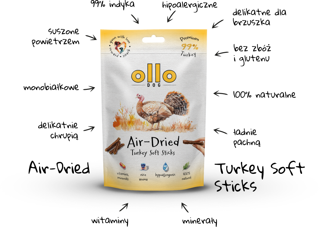 Ollo Air-Dried Turkey Soft Sticks-arrows