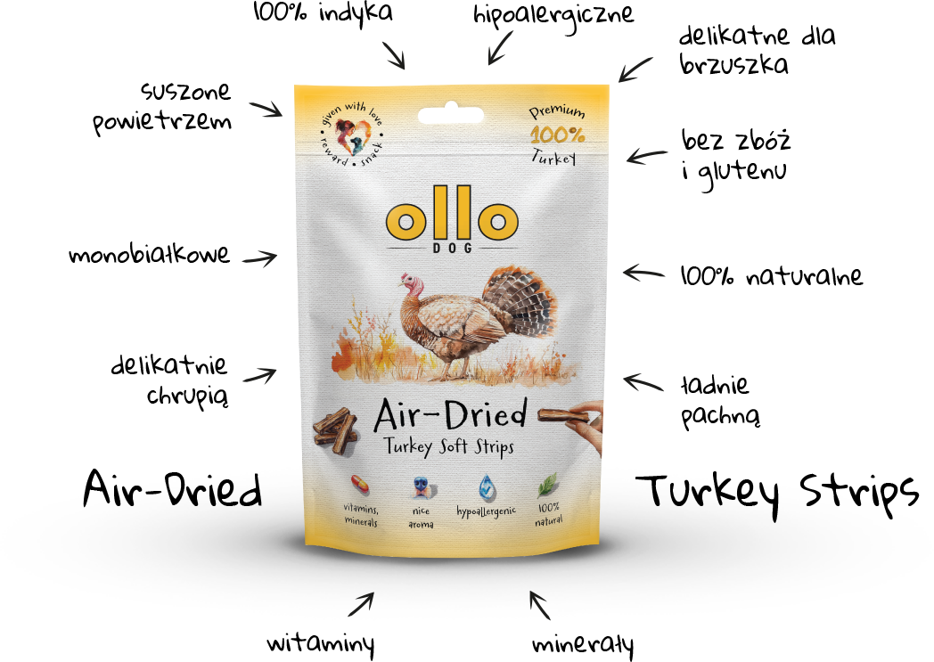 Ollo Air-Dried Turkey Strips-arrows