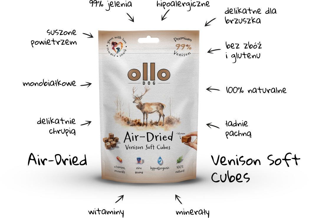 Ollo Air-Dried Venison Soft Cubes-arrows